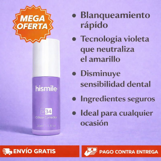 Blanqueador Dental V34 - Neutraliza manchas, mejora el blanco dental al instante + cepillo gratis